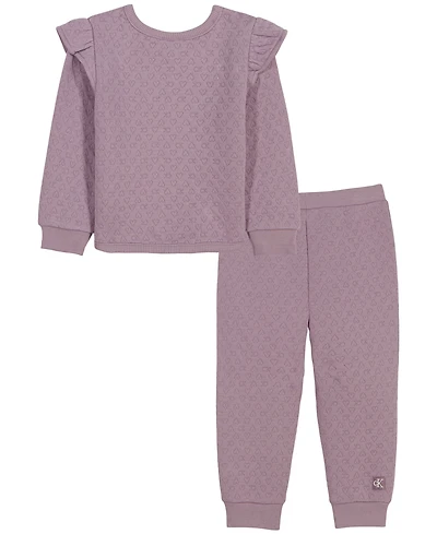 Calvin Klein Baby Girls' Long-Sleeve Quilted Double-Knit Top and Pants, 2-Piece Set