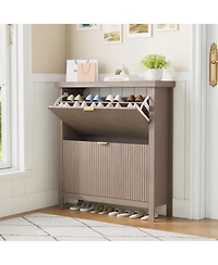 gaomon Striped freestanding entryway shoe cabinet with double-layer flip drawers, adjustable shelves and dust-proof back panel