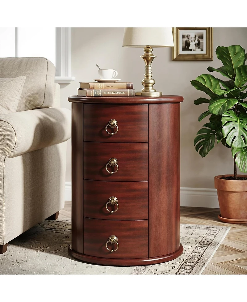 Tribesigns Round End Table with 4 Drawers