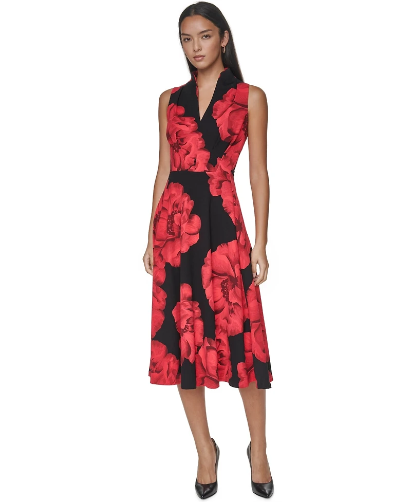 Calvin Klein Women's Halter V-Neck Floral-Print Midi Dress