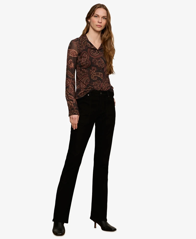 Sanctuary Petite Long-Sleeve Mesh Paisley Blouse