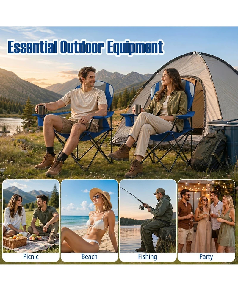 Sugift 2-Piece Padded Folding Camping Chair Set with Cup Holders and Carrying Bags