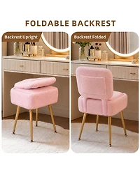 Small Vanity Accent Chair with Hidden Storage, Compact Backrest, Lift-Top Ottoman Seat, Upholstered Fleece, Tool free assembly