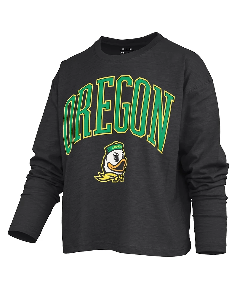 Pressbox Women's Oregon Ducks Motley Boxy Burnout Long-Sleeve T-Shirt