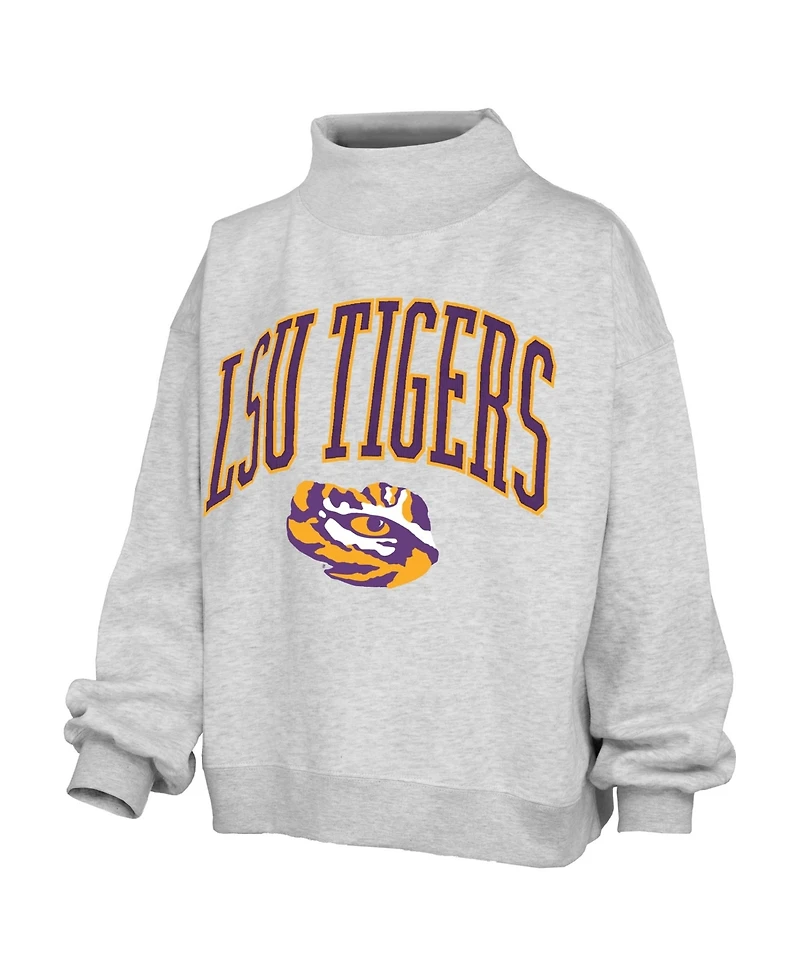 Pressbox Women's Lsu Tigers Nelson Texture Lingo Oversized Mock Neck Fleece Sweatshirt