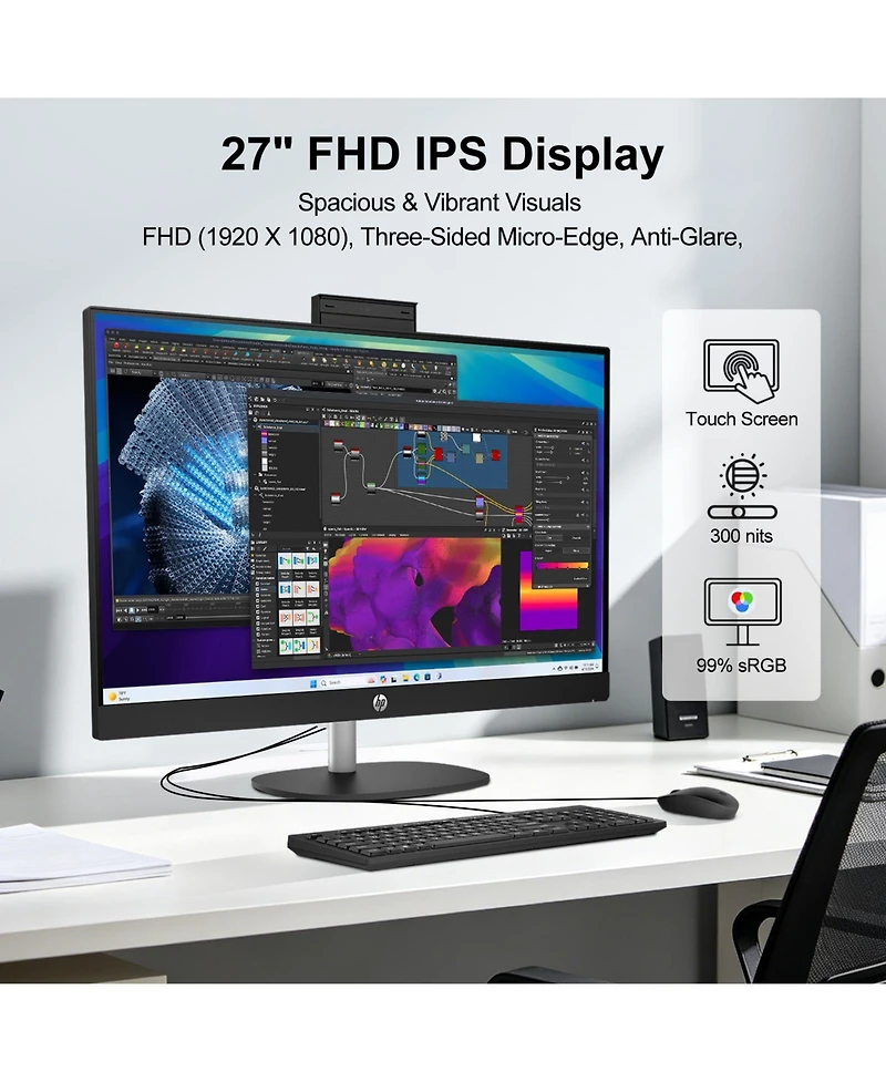 Hp Essential 27-cr2000t 27" Touchscreen Wi-Fi 6 All-in-One with Intel Core Ultra 7 255U, 32GB DDR5, 1TB Ssd, Windows 11 Pro