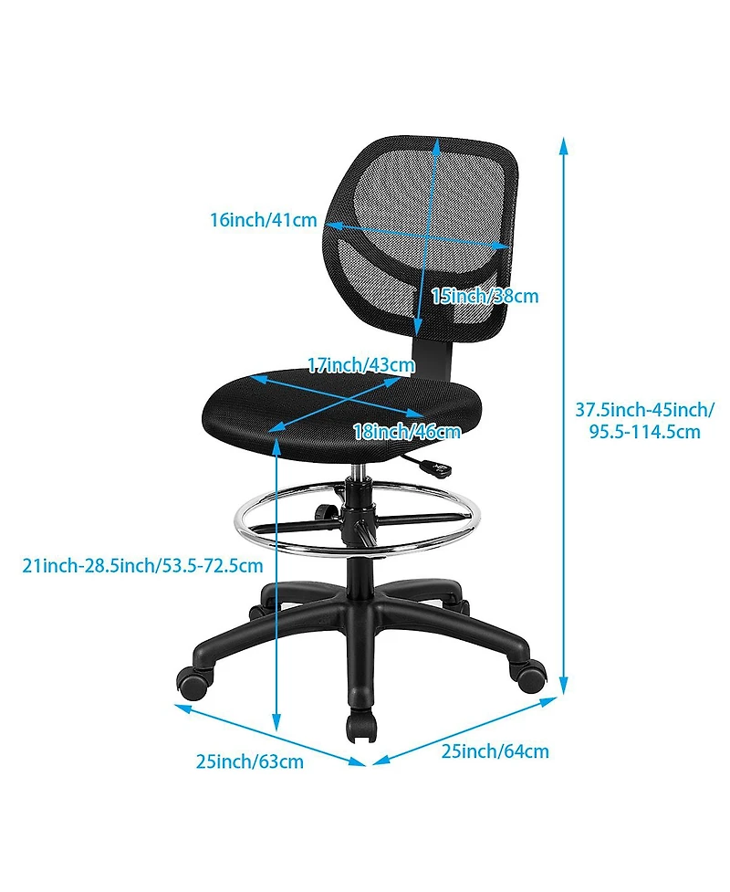 Gymax 2Pieces Mesh Drafting Chair Mid Back Office Chair Adjustable Height With Footrest