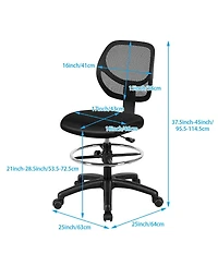 Gymax 2Pieces Mesh Drafting Chair Mid Back Office Chair Adjustable Height With Footrest