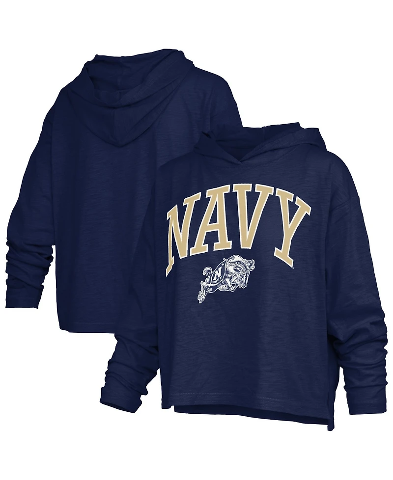 Pressbox Women's Navy Midshipmen Nelson Slub Oversized Long-Sleeve Hooded T-Shirt