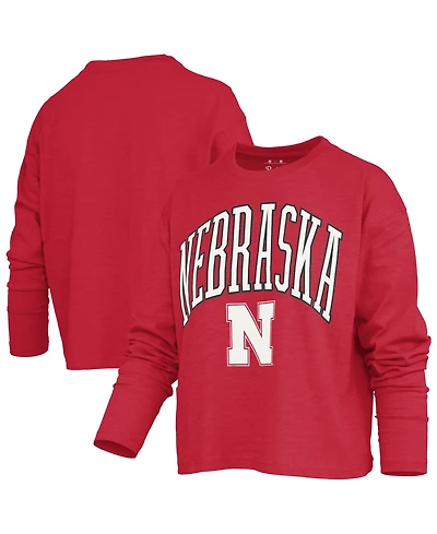 Pressbox Women's Nebraska Huskers Motley Boxy Waist-Length Long-Sleeve T-Shirt