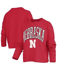 Pressbox Women's Nebraska Huskers Motley Boxy Waist-Length Long-Sleeve T-Shirt