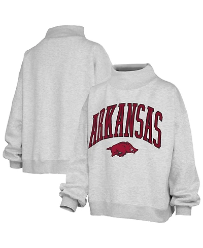Pressbox Women's Nelson Texture Lingo Arkansas Razorbacks Oversized Mock Neck Sweatshirt