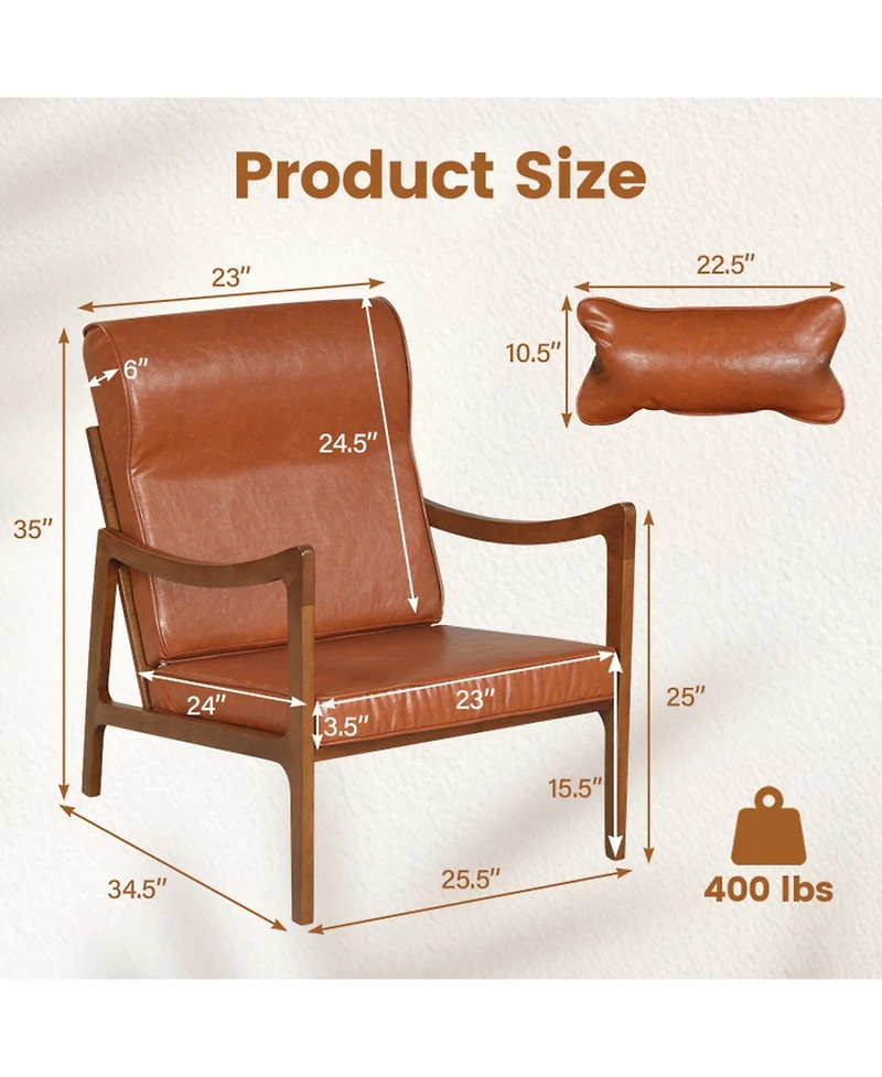 Sugift Modern Accent Chair Upholstered Faux Leather Armchair with Removable Lumbar Pillow
