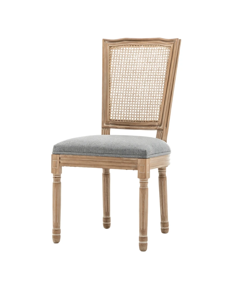 Streamdale Furniture Farmhouse Solid Wood Linen and Rattan Dining Chairs, Set of 2