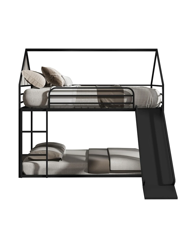 Slickblue Twin Over Kids House Bed with Bunk Design and Safety Guardrails