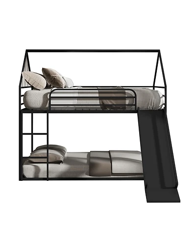 Slickblue Twin Over Kids House Bed with Bunk Design and Safety Guardrails