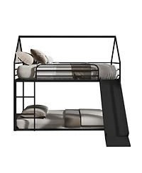 Slickblue Twin Over Kids House Bed with Bunk Design and Safety Guardrails