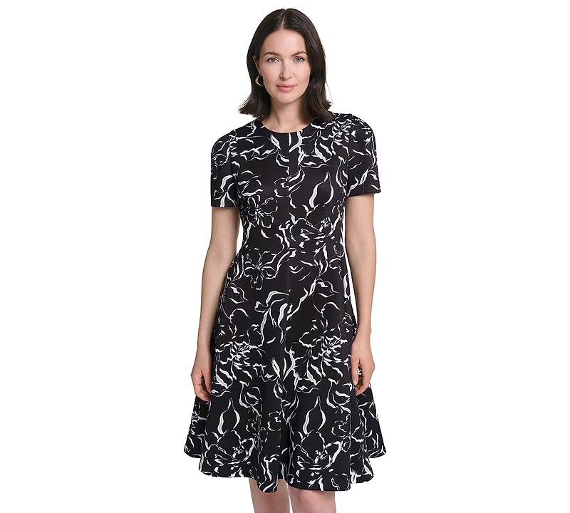 Calvin Klein Women's Floral-Print Fit & Flare Midi Dress
