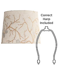 Springcrest Beige Plum Flower Embroidery Medium Drum Lamp Shade 12" Top x 14" Bottom x 11" Slant (Spider) Replacement with Harp and Fin