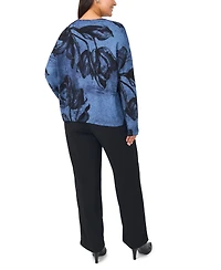 Vince Camuto Plus Floral-Print Pullover Sweater