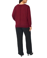 Vince Camuto Plus V-Neck Long-Sleeve Racking-Trim Sweater