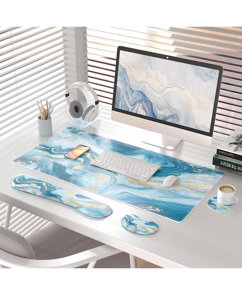 Lofree 4 1 Pu Leather Desk Mat Set Wrist Rest Coaster Non Slip Office Gaming Accessories