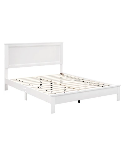 Gouun Queen Size Platform Bed Frame with High Slatted Headboard and Rubber Wood Legs