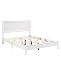 Gouun Queen Size Platform Bed Frame with High Slatted Headboard and Rubber Wood Legs