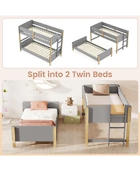 Gouun Twin Over Twin Wood Bunk Bed with Ladder Convertible to 2 Separate Beds