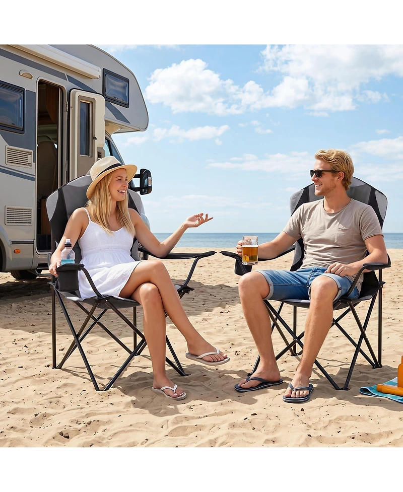 Gymax 2 Pieces Folding Camping Chairs With Cup Holders and Carrying Bags Padded Seat