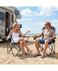 Gymax 2 Pieces Folding Camping Chairs With Cup Holders and Carrying Bags Padded Seat