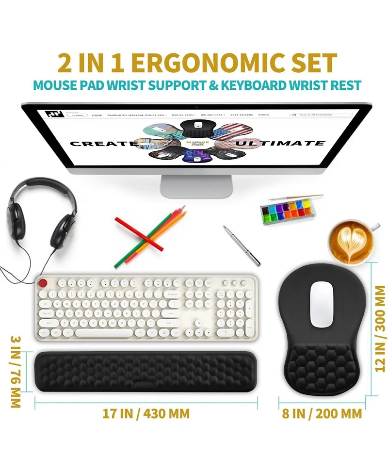 Lofree 2-in-1 Memory Gel Ergonomic Mouse Pad and Keyboard Wrist Rest Set Compatible with Standard Keyboards Mice