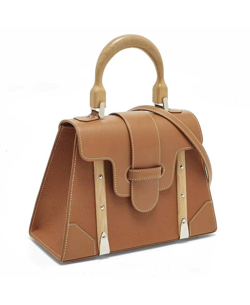 Pre-Owned Goyard Saigon Pm Leather and Wood Top Handle Bag