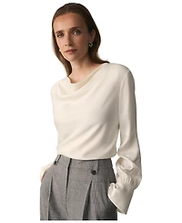 The Fold Women's Loano Long-Sleeve Cowl Neck Satin Blouse