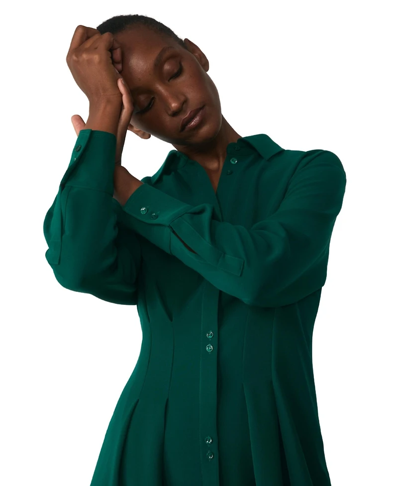 The Fold Women's Amara Long-Sleeve A-Line Midi Shirt Dress