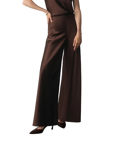 The Fold Women's Lucena High-Waisted Wide-Leg Satin Trousers