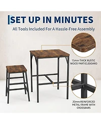 homfan Space-Saving 3-Piece Dining Table Set for 2 - Square High Top with Stools, Compact Bistro Apartments and Small Space