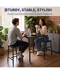 homfan Space-Saving 3-Piece Dining Table Set for 2 - Square High Top with Stools, Compact Bistro Apartments and Small Space