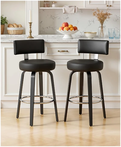 Bekrvio 26" Mid-Century Swivel Bar Height Bar Stools, Faux Leather Kitchen Stools