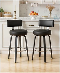Bekrvio 26" Mid-Century Swivel Bar Height Bar Stools, Faux Leather Kitchen Stools