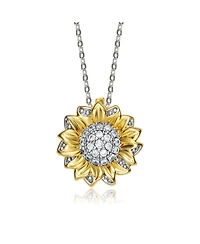 14K Gold Plated Sunflower Cubic Zirconia Floral Pendant