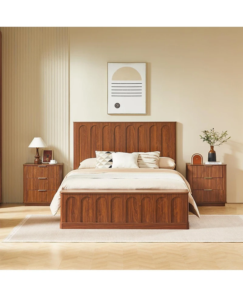 Streamdale Furniture Queen Wood Platform Bed with Footboard Bench and Storage