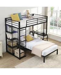 Streamdale Furniture Metal Loft Bed with Led, Desk and Shelves, Twin Size