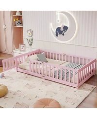 Streamdale Furniture Twin Size Wood Floor Bed with Fence and Door