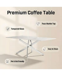 Streamdale Furniture Faux Marble and Glass Silver Coffee Table