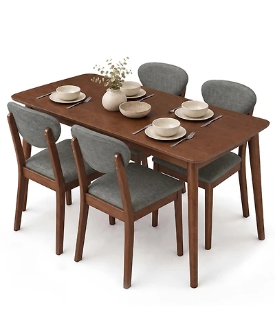 Gymax Wooden Dining Table Set for 4 w/Padded Seat for Living Room Breakfast Nook Coffee and Clay