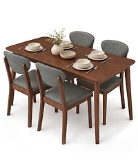 Gymax Wooden Dining Table Set for 4 w/Padded Seat for Living Room Breakfast Nook Coffee and Clay