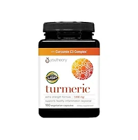 Youtheory Turmeric Extra Strength 1,000 Milligram Muscle and Joint Support Curcuminoids and Bioenhancers Usp Verified 180 Veg Capsules