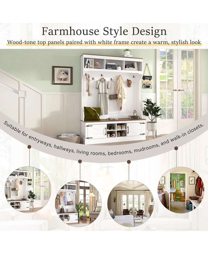 Streamdale Furniture 71" Farmhouse Hall Tree with Bench and Shoe Storage
