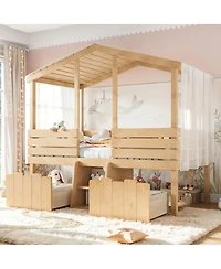 Streamdale Furniture Twin House Loft Bed with Stairs and 2 Storage Drawers